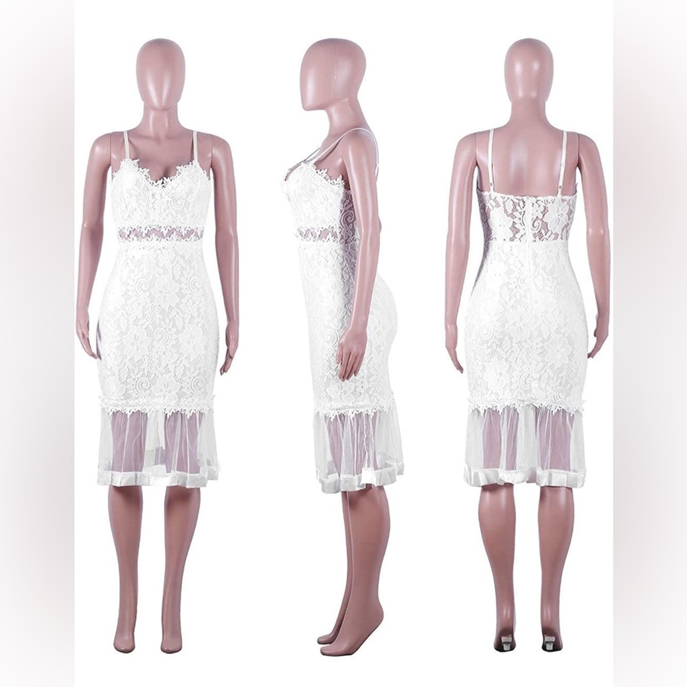 🆕 Lace Mermaid Midi Dress| XL 🤍|Spaghetti adjustable strap| Bodycon - Picture 2 of 2